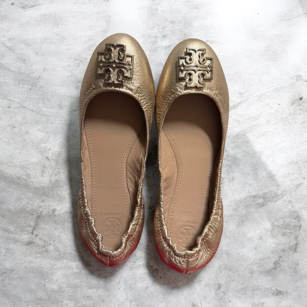 Size 7 - Tory Burch Metallic Gold Reva Ballet Flats – Classic Designer Icon